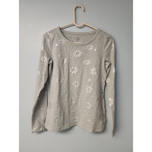 Talbots Tops - T by Talbots Gray Long‎ Sleeve Top Shirt Shiny Snowflakes All over Sz XS